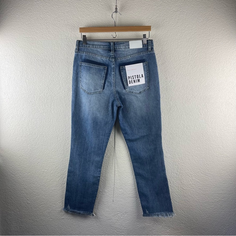 Pistola l 28 Monroe Cigarette Distress Crop Contrast Pockets Raw Hem Denim Jeans